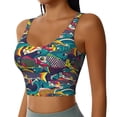 thumbnail image 2 of Balery Colorful Carp Streamer Sujetadores deportivos con espalda cruzada para mujer, acolchados, sin costuras, de alto impacto, ideales para yoga, gimnasio, entrenamiento y fitness.-Large, 2 of 8