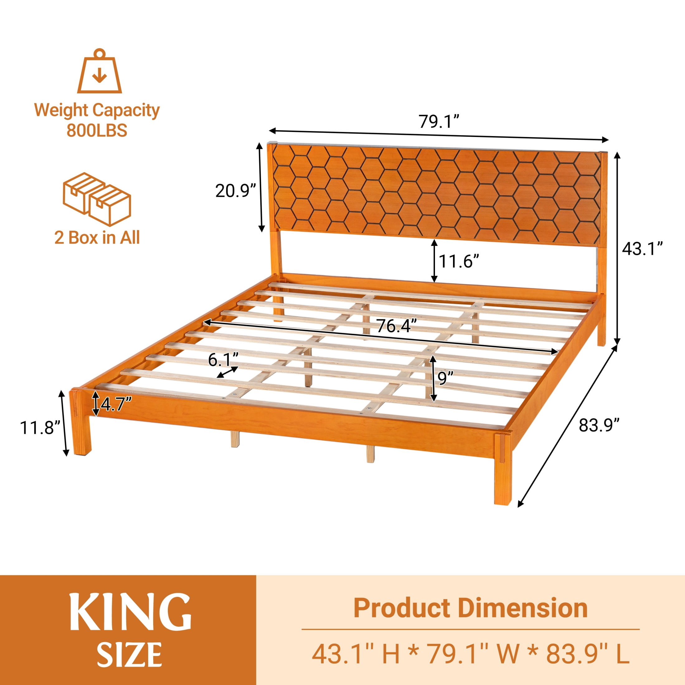 Christopher Knight Home Modern King Wooden Platform Bed Frame With Honeycomb Headboard, Golden Oak