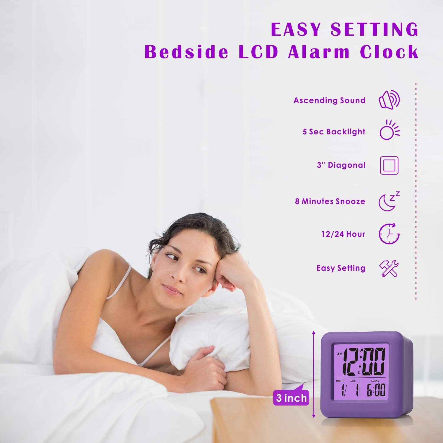 Small Travel Snooze Digital Alarm Clocks Night Light LED Calendar Bedside Home 