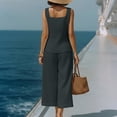 thumbnail image 5 of Ihhxva Cotton Linen Two Piece Set for Women Solid Color Stretchable Square Neck Sleeveless Slim Ankle Length Multi-Pocket Wrinkle-Resistant Summer Outfit S-2XL, 5 of 8