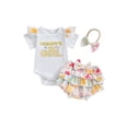 thumbnail image 1 of Gupgi Newborn Baby Girls 3 Piece Summer Outfits Set, Infant Letter Embroidery Ribbed White Romper+Layered Ruffled Floral Shorts+Bow Headband, 1 of 9