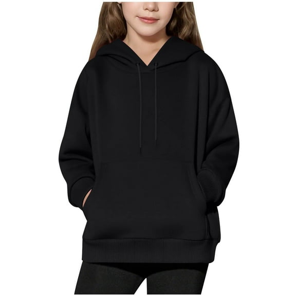 cocolona Girls Hoodie Fall Casual Long Sleeve Hooded Sweatshirts Fashion Solid Color Pullover Tops with Pockets 4-14 Years