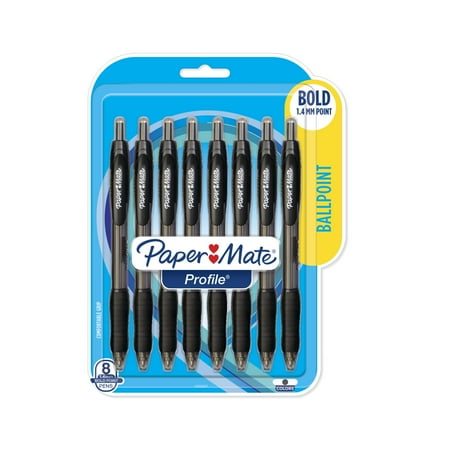 - Paper Mate Profile Retractable Ballpoint Pens, Bold (1.4mm), Black, 8 Count