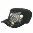thumbnail image 2 of SILVERFEVER Women's Military Cadet Cap Hat - Patch Cotton - Studded & Embroidered (Black, Guns & Cross), 2 of 7