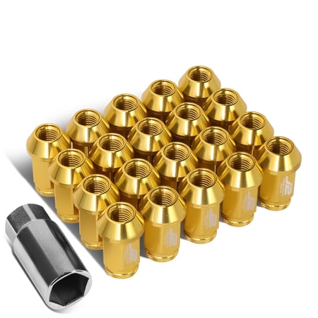J2 Engineering LN-T7-023-15-GD J2 Engineering 7075 -T6 Forged Aluminum M12X1.5 20Pcs 40mm Height Open -End Lug Nut Sets w / Socket Adapter (Gold)