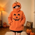 thumbnail image 2 of CONZONE Halloween Womens Pumpkin Hoodies Graphic Zipper Oversized Hooded Sweatshirt for Women Spooky Season Fall Winter Pullover Tops, 2 of 6