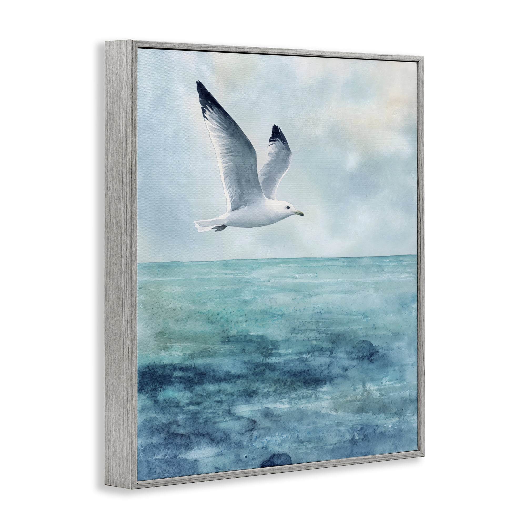 Stupell Industries Seagull With Black Tips Gray Framed Giclee Art, design by Franklyn Gregory