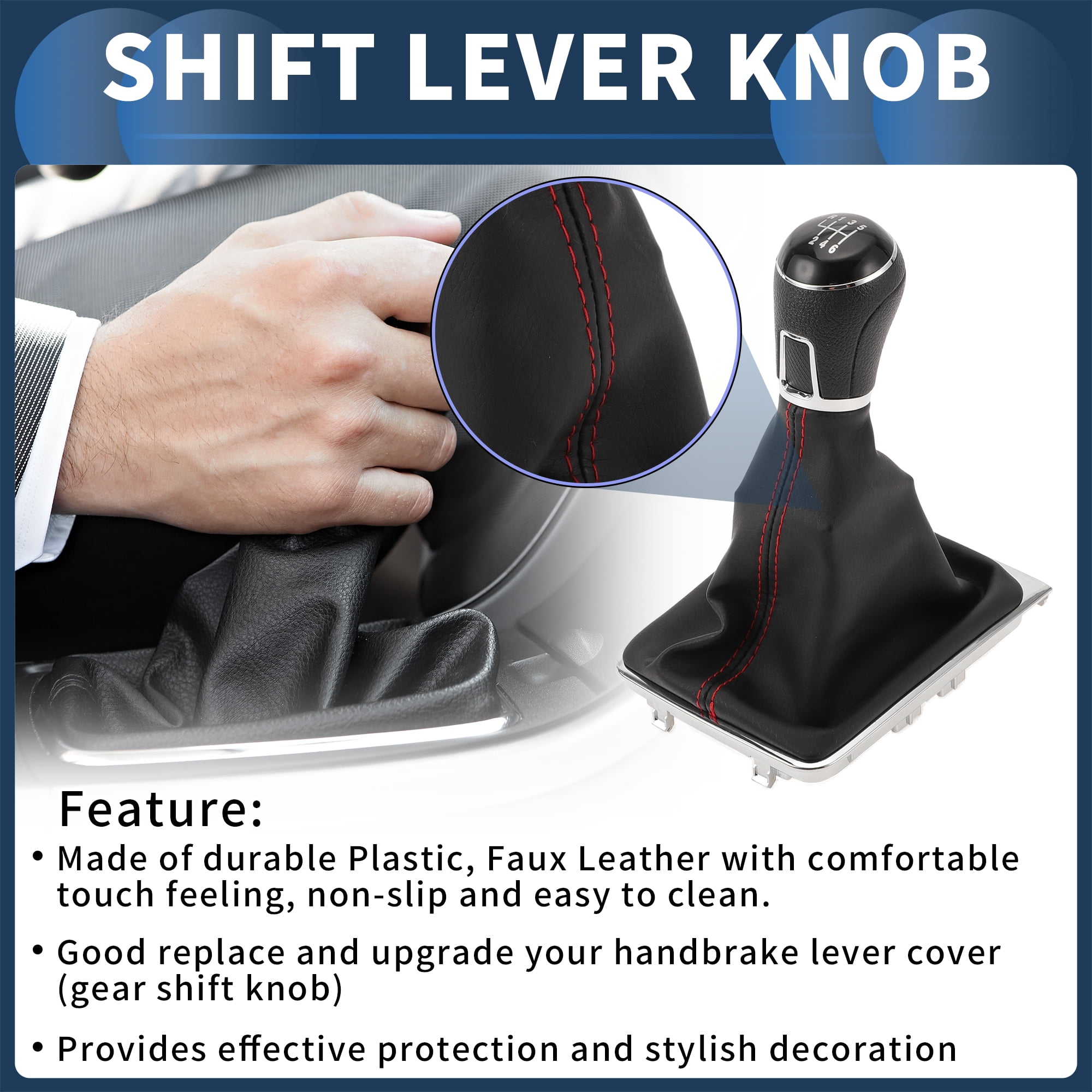 Unique Bargains 6 Speed Manual Gear Shift Knob with Cover, Gearbox Stick Shifter Lever Knob No.3AA711113A for VW Passat 2013-2021 Plastic Faux Leather Black Red, 1 Pc
