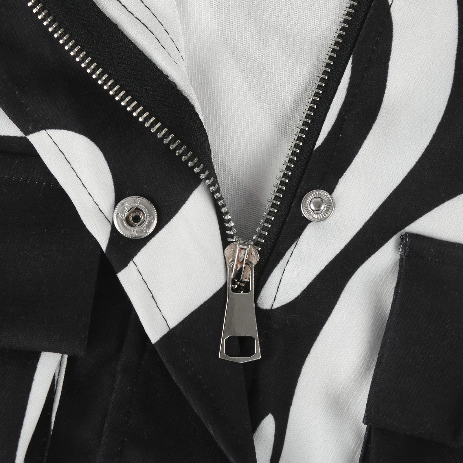 Women's Stylish Black and White Abstract Print Jacket Long