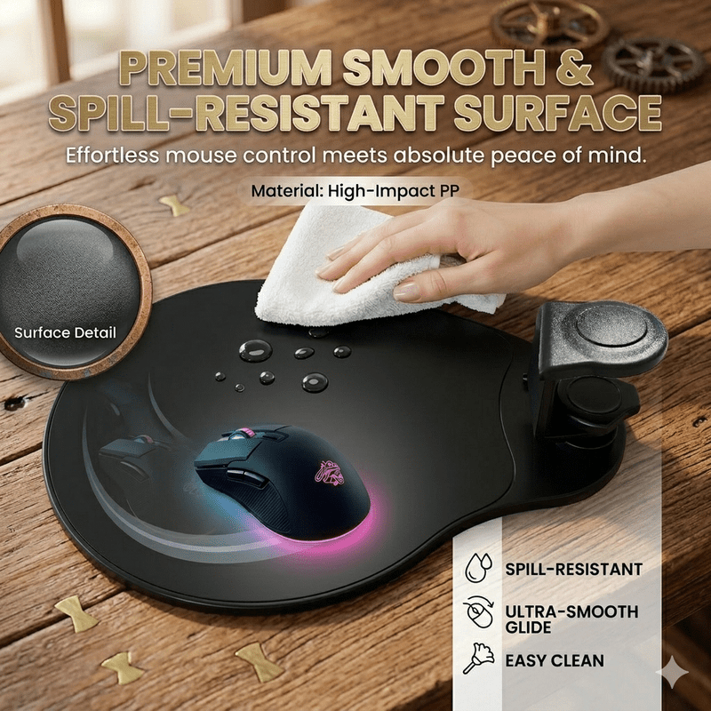 MAX SMART Under-desk Clamp on Mouse Pad with 360 Rotating Swivel Platform
