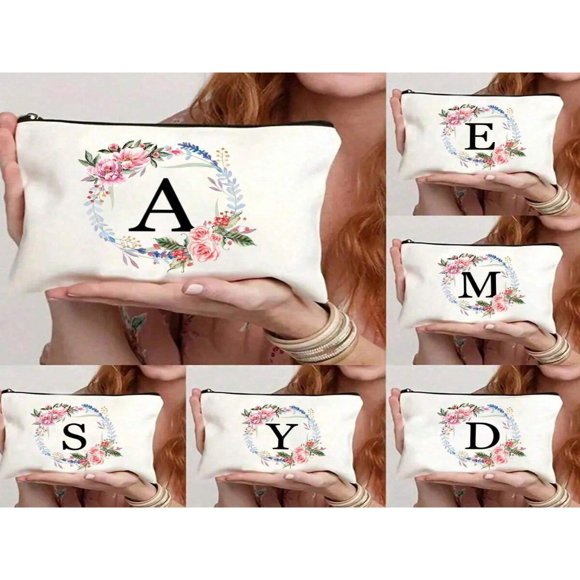 Lindbes 1pc Ballet Girls Cartoon Initial Pattern Make Up Pouch Bag  Cosmetic Bags  Portable Makeup Organizer  Gift For Girls Cosmetic Case Clutch  Lightweight Storage Bag Travel Essential