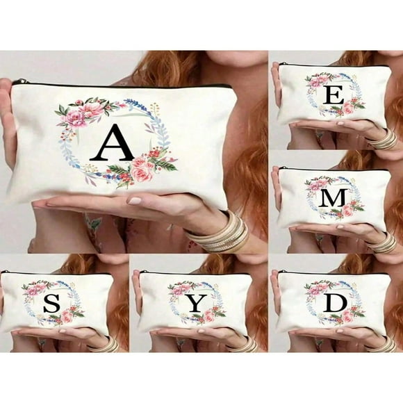 Lindbes 1pc Ballet Girls Cartoon Initial Pattern Make Up Pouch Bag Cosmetic Bags Portable Makeup Organizer Gift For Girls Cosmetic Case Clutch Lightweight Storage Bag Travel Essential