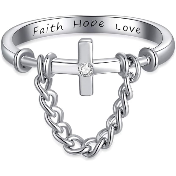 SISGEM Cross Ring Sterling Silver Faith Hope Love Sideways Cross Ring Gift for Women