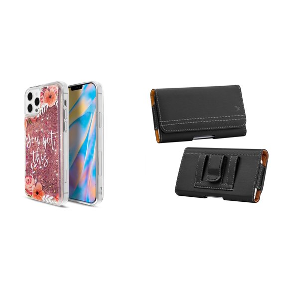 Liquid Glitter Case for iPhone 14 Pro and Belt Holster Pouch - You Got This