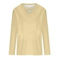 thumbnail image 3 of Womens Tops Criss Cross V Neck Long Sleeve Cotton T Shirts Relaxed Fit Plus Size Fall Winter Base Tees (4XL, Beige), 3 of 5