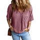 thumbnail image 2 of Camiseta holgada de manga corta con cuello en V y color liso para mujer - Algodón y lino suaves, blusa informal bordada, 2 of 8