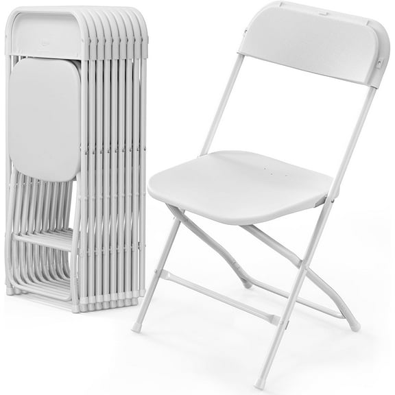 DYUKFG 10 Pack White Plastic Folding Chair, Indoor Outdoor Portable Stackable Commercial Seat with Steel Frame 350lb. Capacity for Events Office Wedding Party Picnic Kitchen Dining