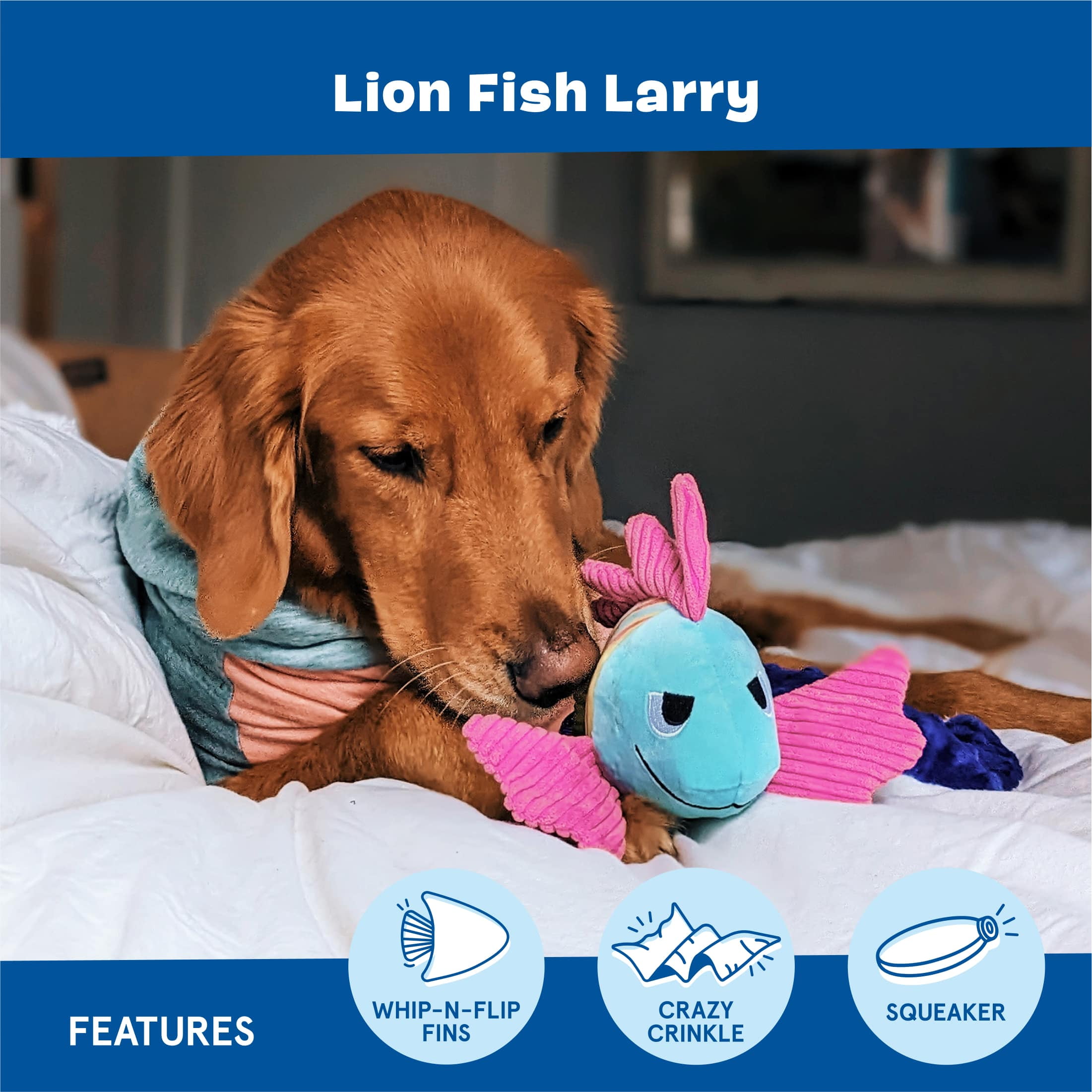BARK Lion Fish Larry Plush Dog Toy, for Medium-Large Dogs