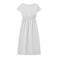 thumbnail image 3 of YuXingFu Cotton Dresses for Women Midi Maxi Crew Neck Plus Size Womens Dress Short Sleeve for Vacation Long Casual Summer White S, 3 of 7