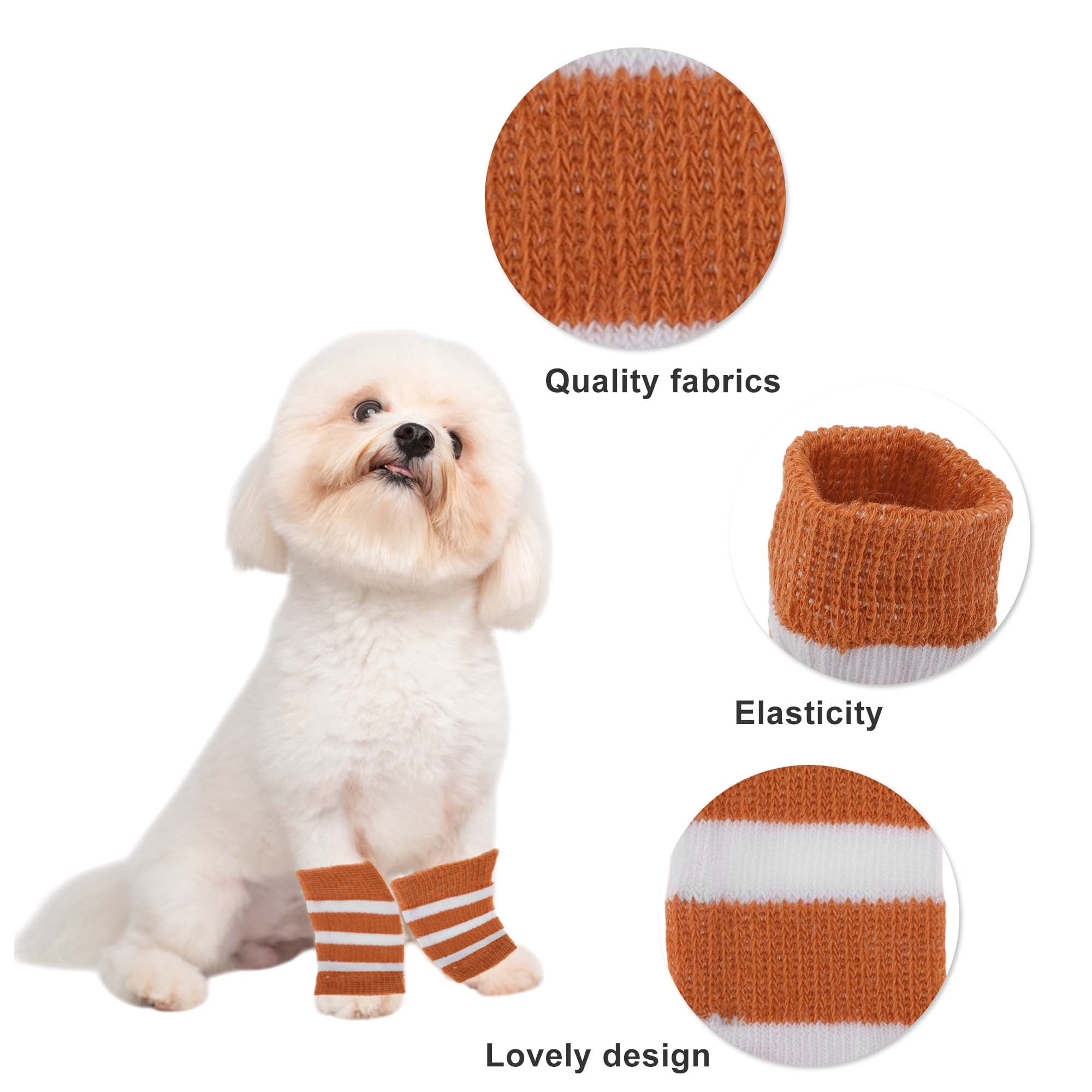Unique Bargains Pack of 4 Dog Soft Knitted Socks Joint Protection Orange White L