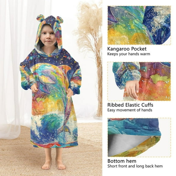 YAZAOO Kids Wearable Blanket Hoodie Warm and Cozy Cosmic Splash Flannel Sweatshirt