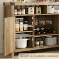 thumbnail image 3 of 59" Rattan Sideboard Coffee Bar Cabinet with 2 Rattan Doors, Natural Wood Accent Storage Cabinet for Kitchen, Dining Room, and Living Room, Farmhouse Style with Adjustable Shelves, 3 of 7