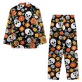 thumbnail image 4 of Renewold Thermal Button Down Pajama Shirt for Women Soft Skull Flowers Sleep Wear Skin Friendly Pullover Tops Sweatpants Set of 2 Loose Halloween Daily Wear Size L, 4 of 6