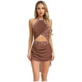 thumbnail image 2 of SiiRoh Women's Lyrical Dance Dress Glittery Cutout Strappy Backless Halter Skirted Leotard Dancewear Dusty Pink S, 2 of 7