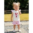 thumbnail image 3 of BemeyourBBs Toddler Baby Girls Summer Clothes Infant Baby Girl Crayfish Outfits Cute Lobster Bow Embroidery Flying Sleeve Round Neck T Shirt Tops and Ruffle Plaid Shorts Set, 3 of 9