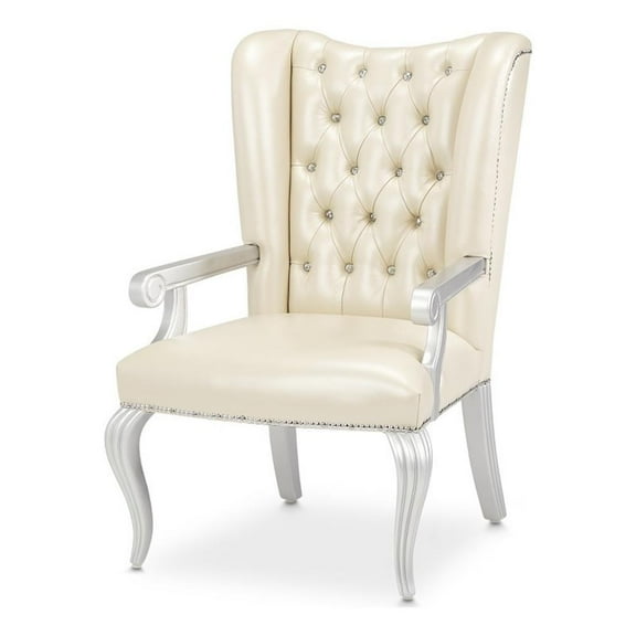 Hollywood Swank Tufted Leather Desk Chair - Creamy Pearl