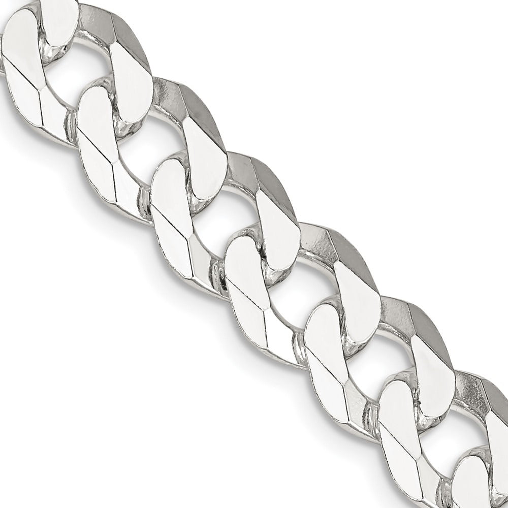 925 Sterling Silver 10.6mm Beveled Curb Chain 22 Inch