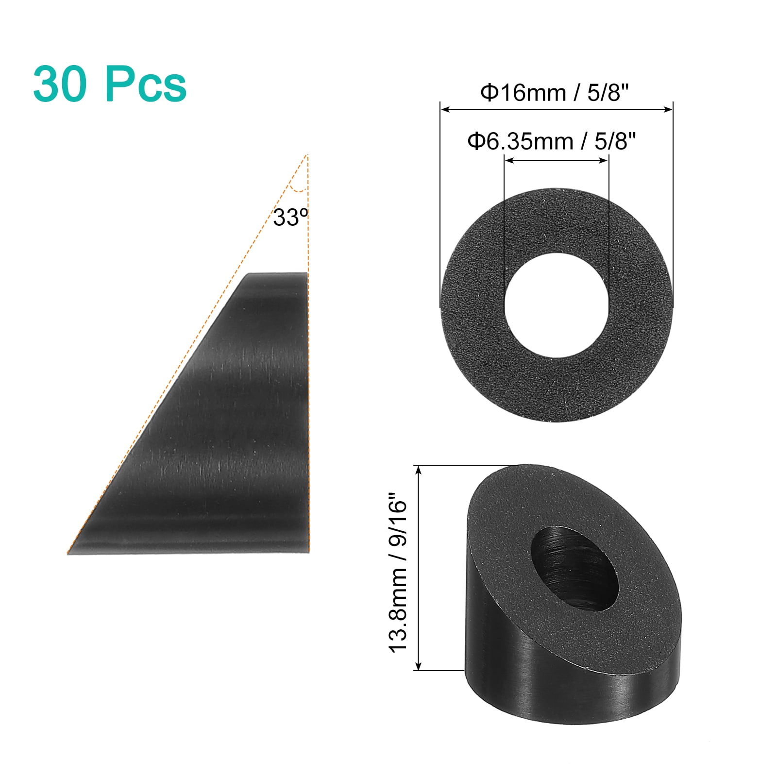 Uxcell 30 Pack 1/4 Inch 33 Degree Angle Beveled Washer, Black
