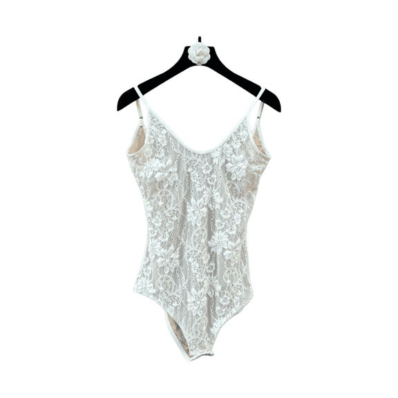 Lace Bodysuit for Women Sexy Floral Design Sleeveless Black & White Bodysuit