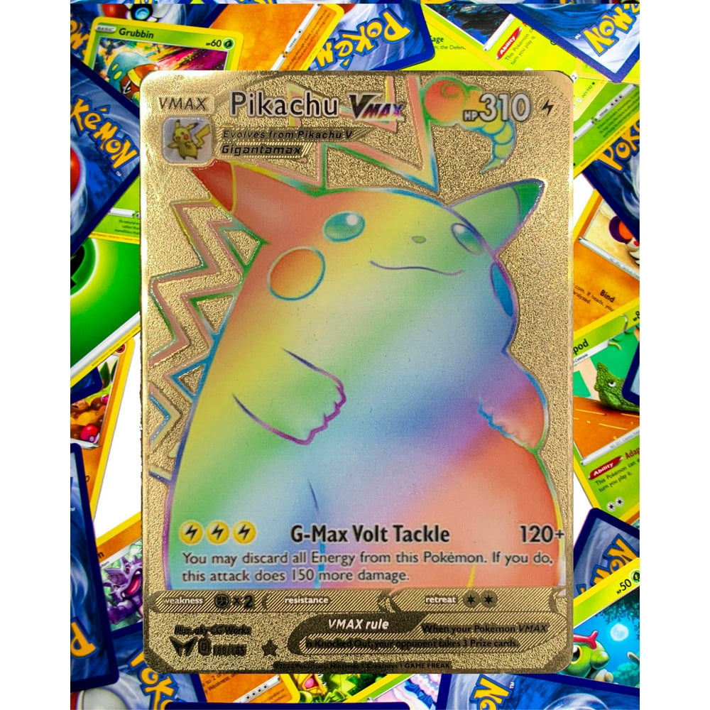 Pikachu Vmax Rainbow Gold Metal Custom Pokemon Card - Walmart.com