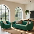 thumbnail image 5 of Luxury Retro Velvet Sofa Couch for Living Room, 40" Comfy Upholstered Armchair with Gold Metal Legs and Pillow, Curved Sectional Sofa Chair for Bedroom Office Apartment Green, 5 of 7