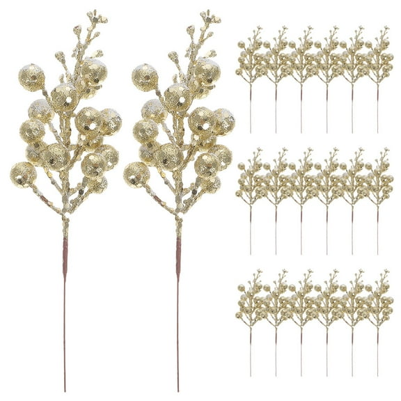 LOLIPPYY 20pcs Christmas Glitter Berries Stems Artificial Christmas Picks Christmas Tree Ornaments