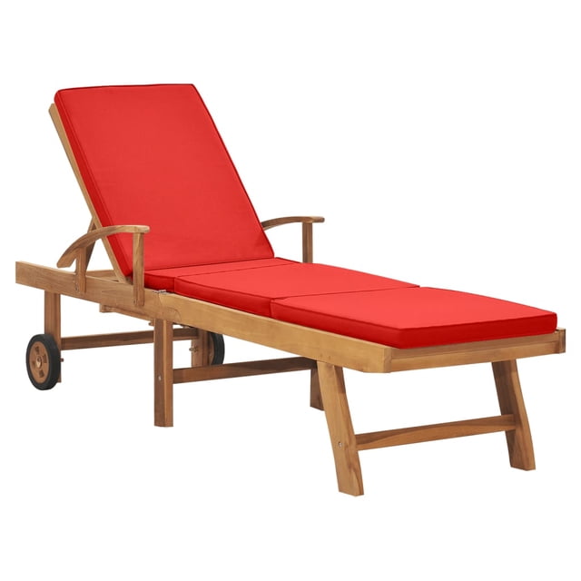 vidaXL Chaise Longue avec Coussin en Bois de Teck Massif Rouge