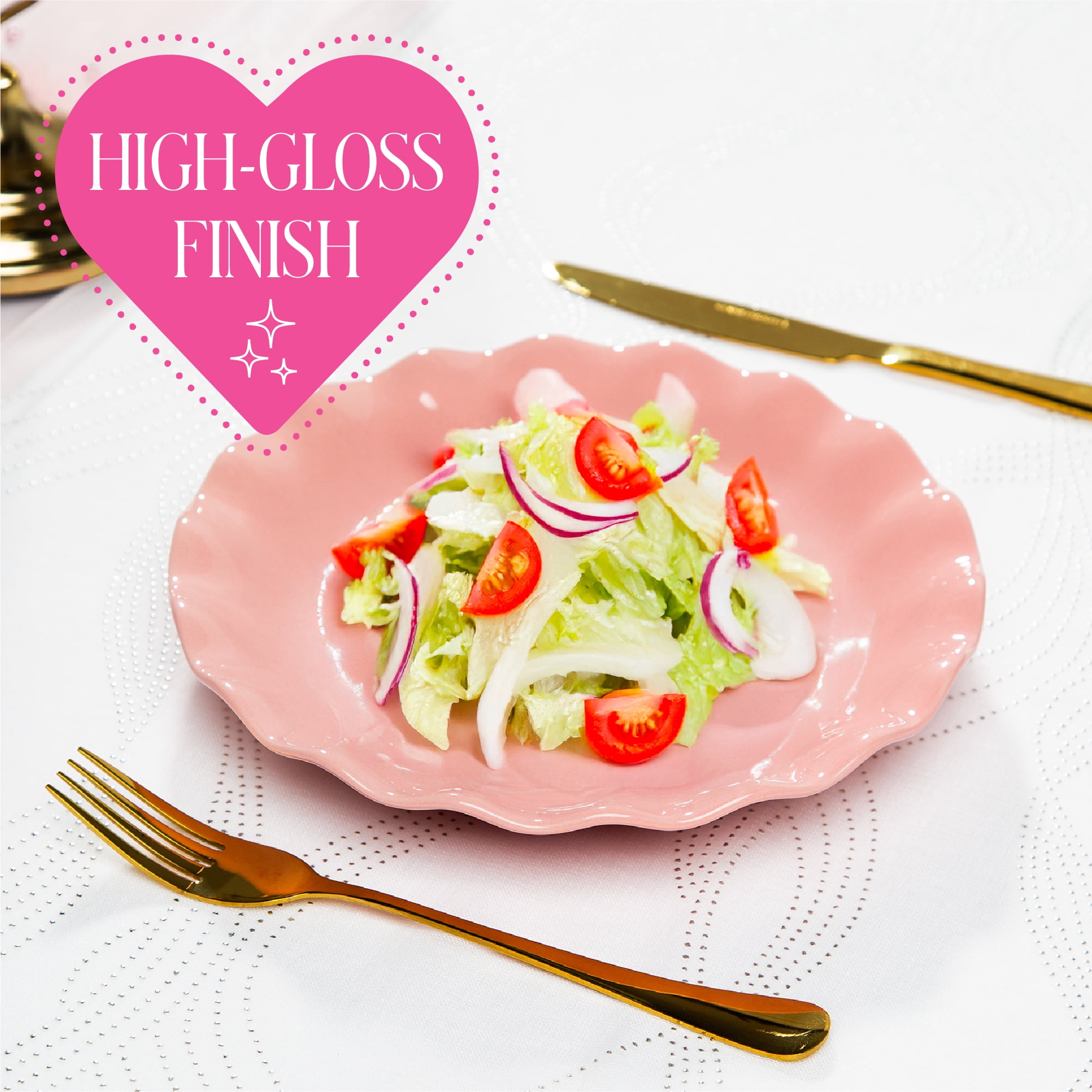 Paris Hilton Heiress Collection Stoneware Salad Plate, Scalloped Ruffle Rim, 8.5-Inch, Rose Pink
