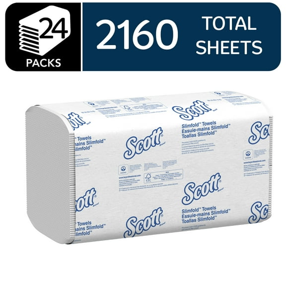 Scott Professional Pro Slimfold Folded Paper Towels, Bulk (04442), Absorbency Pockets, White, for Compatible Kimberly-Clark Professional Dispensers (24 Packs of 90 Sheets, 2,160 Sheet Total)