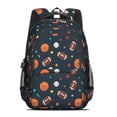 thumbnail image 2 of Basketball and Baseball Black Pattern Backpack for School, Cute School Bag with Adjustable Shoulder Straps and Padded Back, 16.9"x12.6"x5.9", 2 of 5