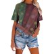 thumbnail image 3 of Blusa de Manga Corta Cuello Redondo Impreso Señoras Casual Top, Blusa Ligera de Poliéster para el Trabajo, la Fiesta Y Toda la Temporada de Uso Diario, 3 of 4
