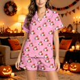thumbnail image 2 of Soft Smooth Milk Silk Halloween Pajamas for Women Adorable Pumpkin Ghost Graphic Lapel Short Sleeve Two Piece Set Loose Casual Shorts Loungewear All Season Nightwear, 2 of 6