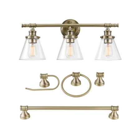 Globe Electric Parker 5-Piece Antique Brass All-In-One Bathroom Set,51381