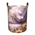 thumbnail image 1 of Balery Warm Sunflower Sleeping Cat Cesta de ropa redonda con asas, impermeable, independiente, para ropa, juguetes, dormitorio y familia-Small, 1 of 6
