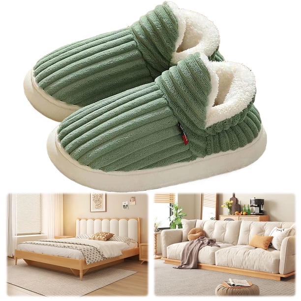 Punta cerrada felpa invierno antideslizantes para hombres y mujeres (38-39) Verde