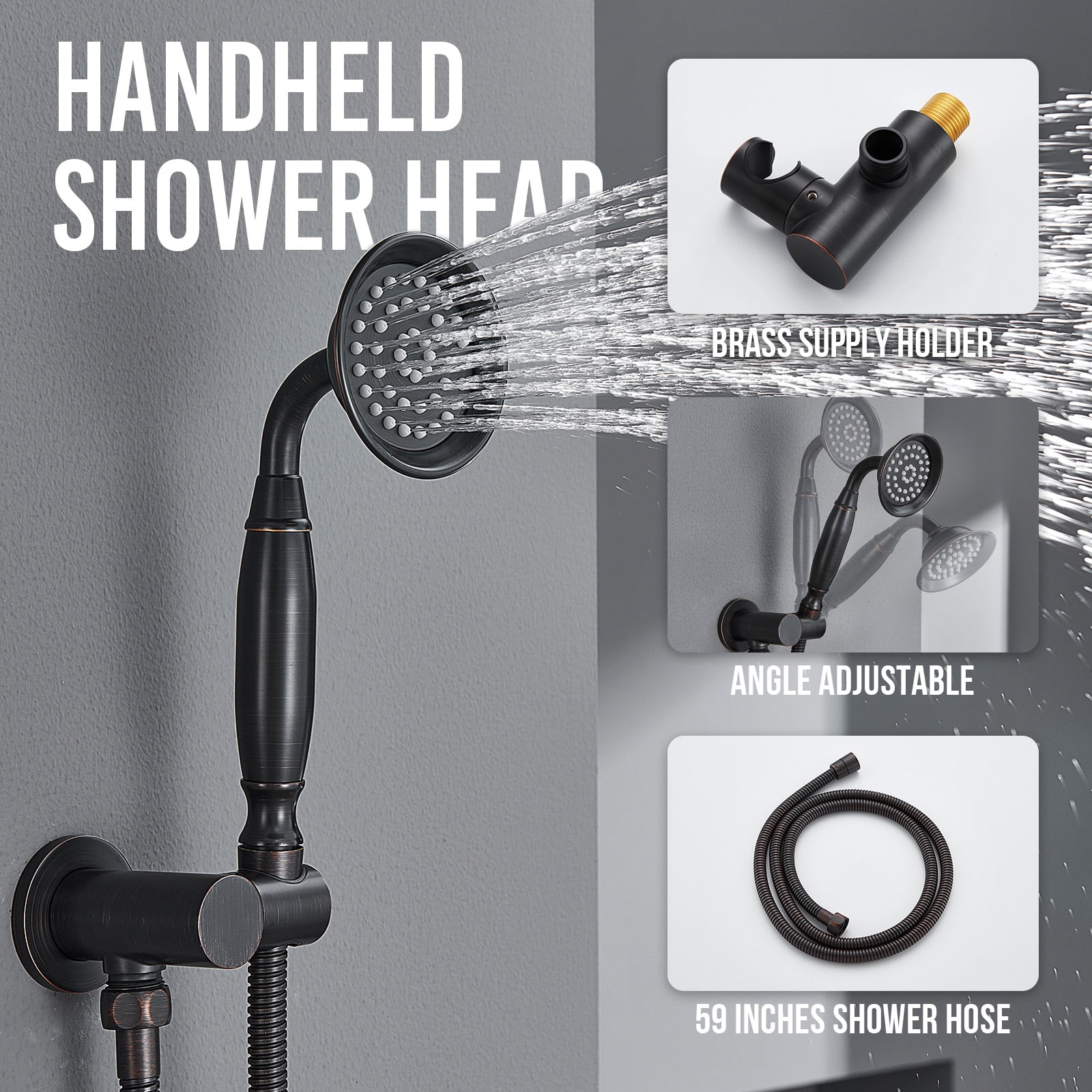 Antique Shower Faucet-Sets Fixtures: 9 inch Wall Rain Head with Handheld Spray and Body Jets, 3 Way Diverter Rough in Valve System included Trim Kit, Oil Rubbed Bronze