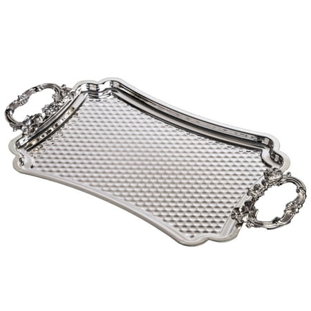 

Retro Tray with Hammered Silver Finish and High Edges | Stylish and Functional Home Decor Accent | Unique and Stylish Service Platter | Serving Platter | Decorative Serving Tray Silver 14.2” x 7.9