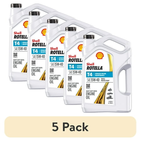 (5 pack) Shell Rotella T4 Triple Protection 15W-40 Diesel Engine Oil, 1 Gallon