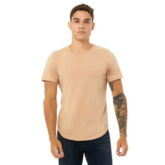 FWD Fashion Men's Curved Hem Short Sleeve T-Shirt HEATHR SAND DUNE S