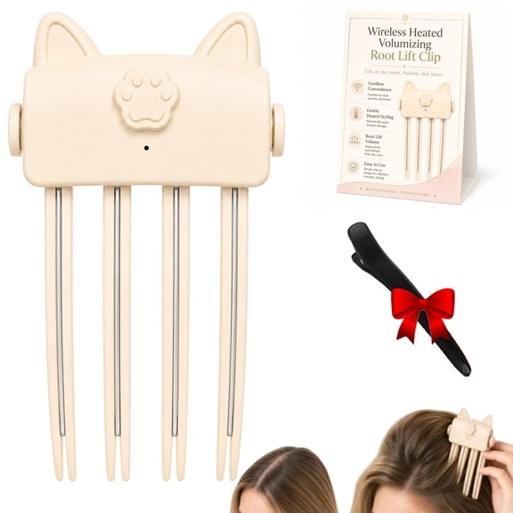 Cordless Heated Volumizing Hair Clip for Roots & Bangs, Wireless Root Lifter Comb Styler with 2 Heat Settings, Electric Hair Volumizer Tool for Fine Flat Hair, Portable Travel Styling Boost